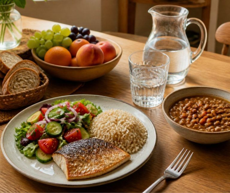 Mesa con comida sana y variada